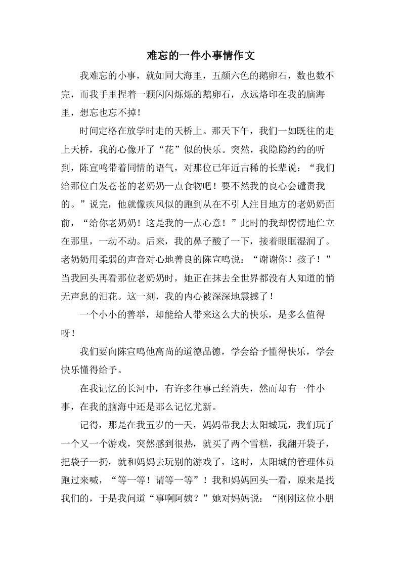 难忘的一件小事情作文