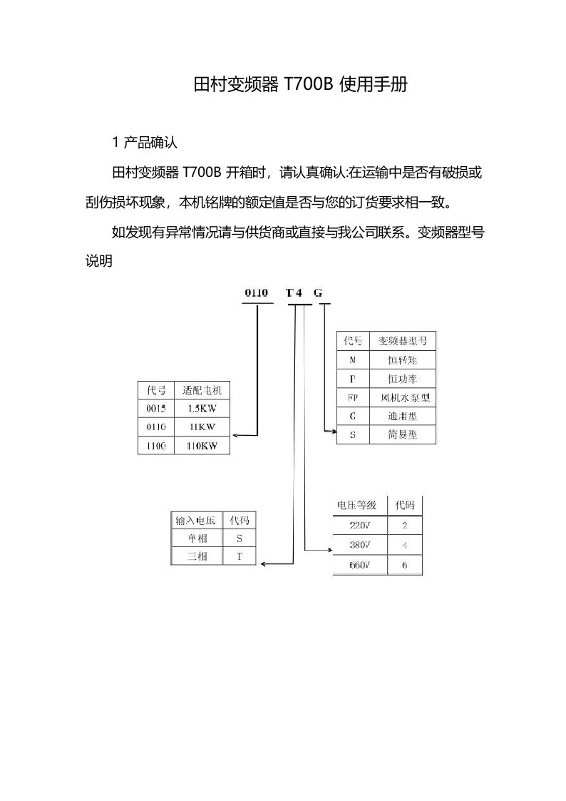 田村变频器T700B使用手册