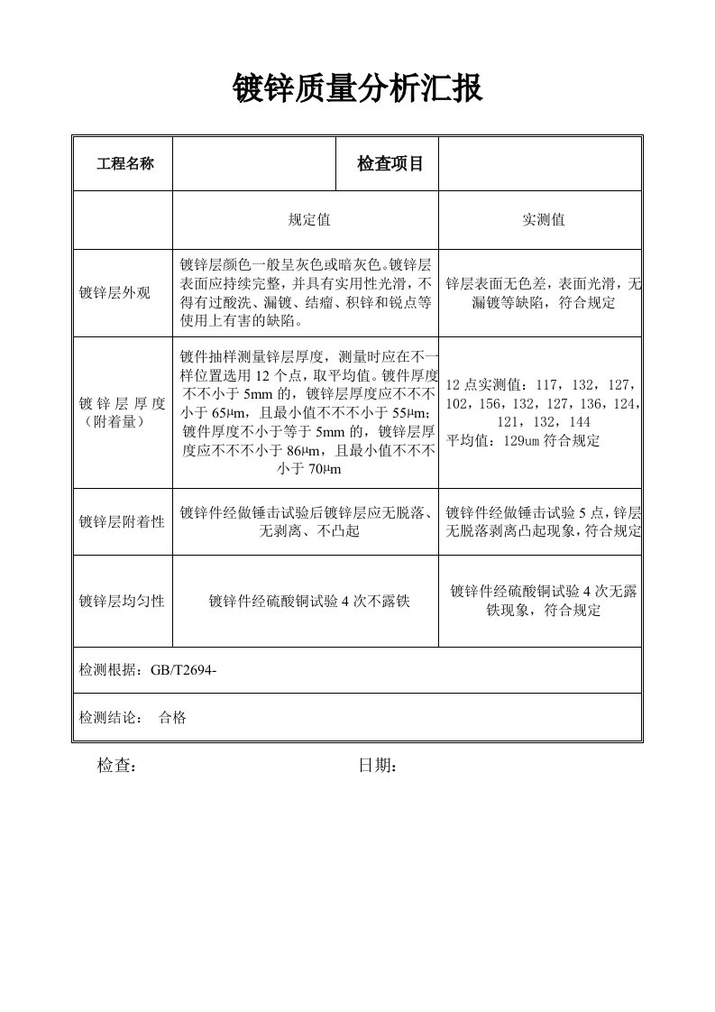 镀锌质量分析报告