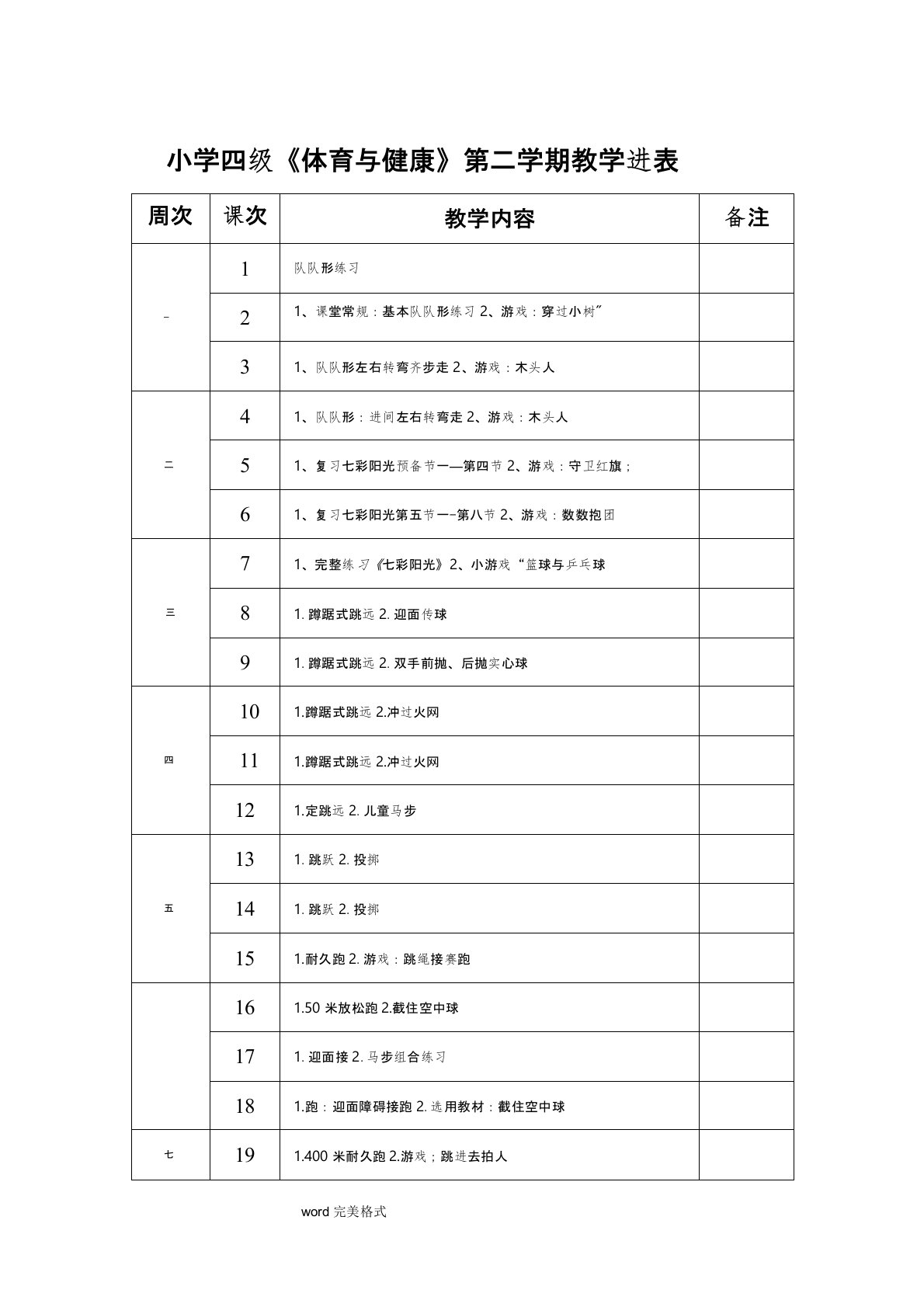 小学四年级第二学期体育与健康[全册]教案