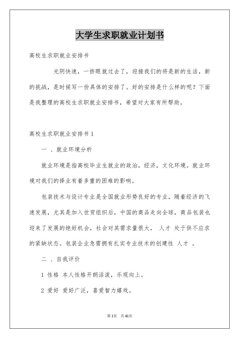 大学生求职就业计划书例文