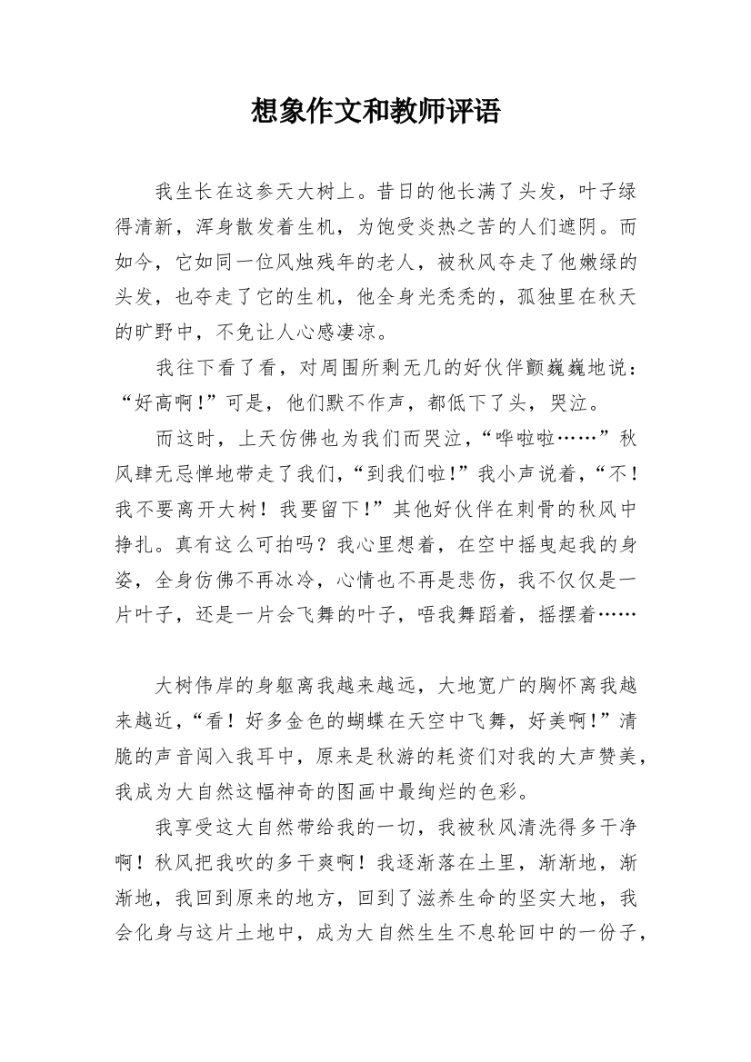 想象作文和教师评语