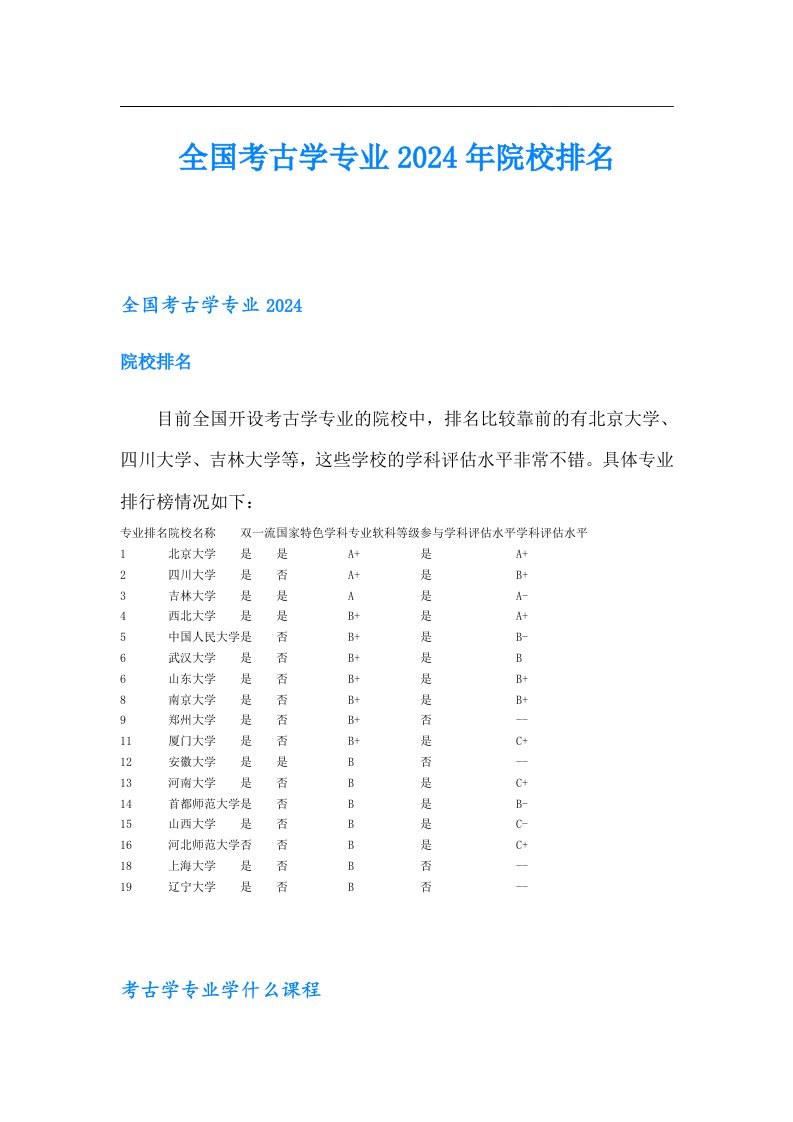 全国考古学专业2024年院校排名