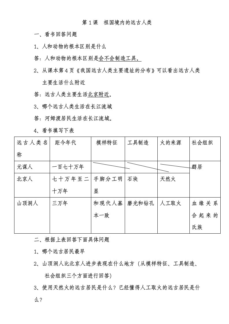 七年级历史上册课堂教案