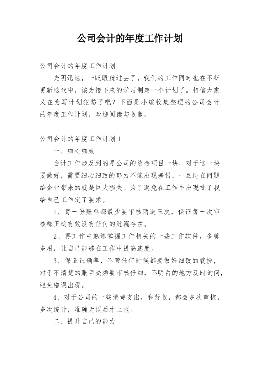 公司会计的年度工作计划