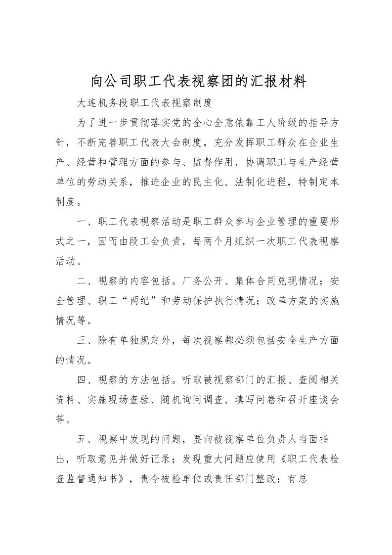 2022向公司职工代表视察团的汇报材料