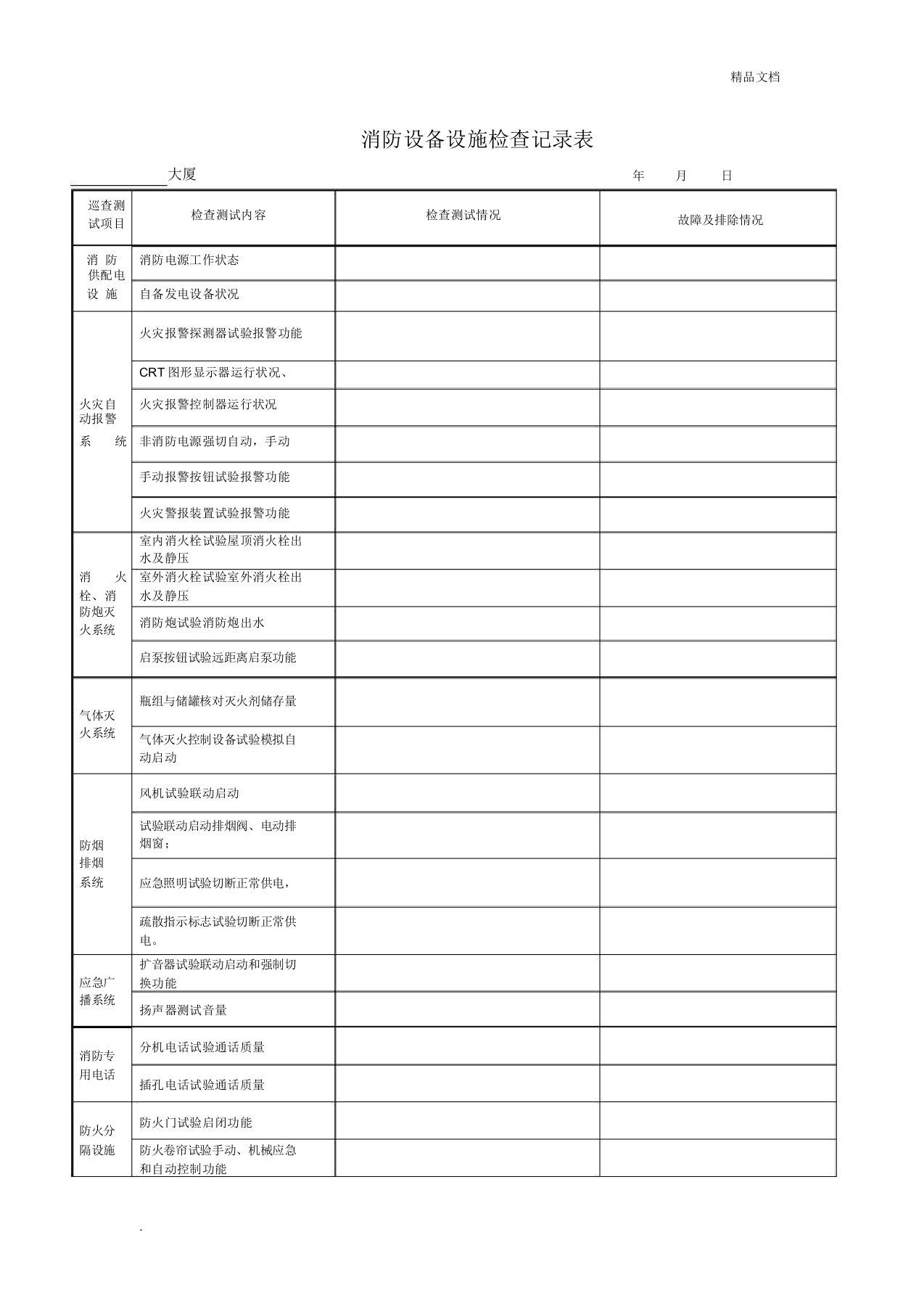 消防设备设施检查记录表(表单)