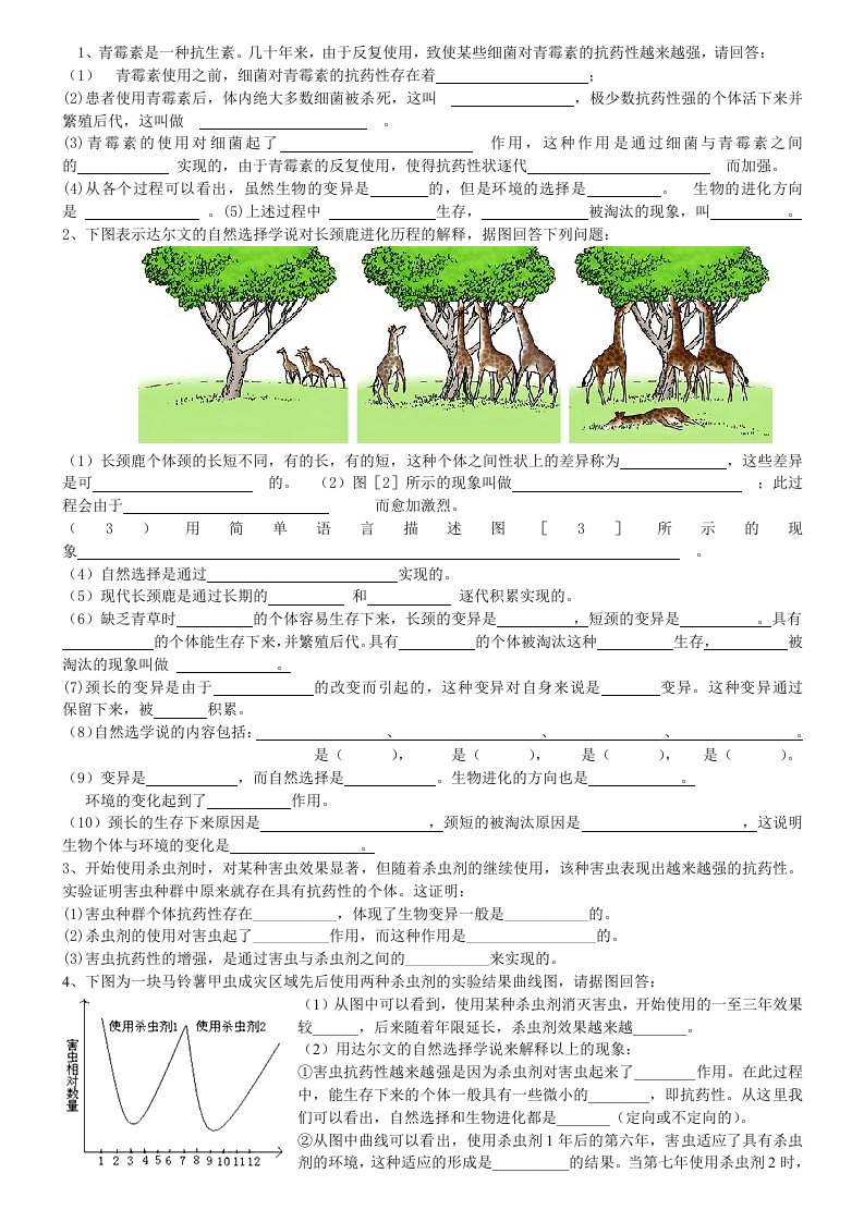 自然选择练习题