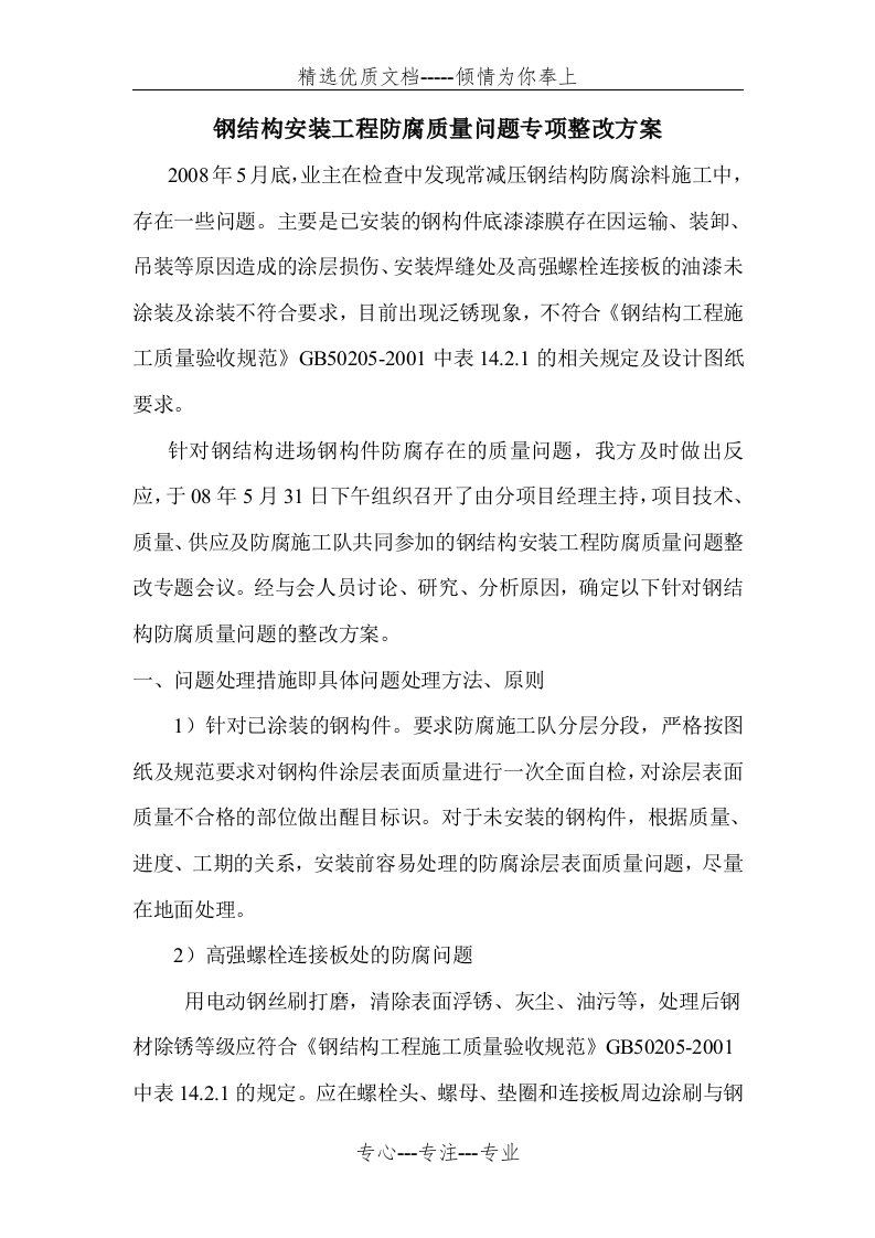 钢结构油漆专项质量整改方案(共4页)