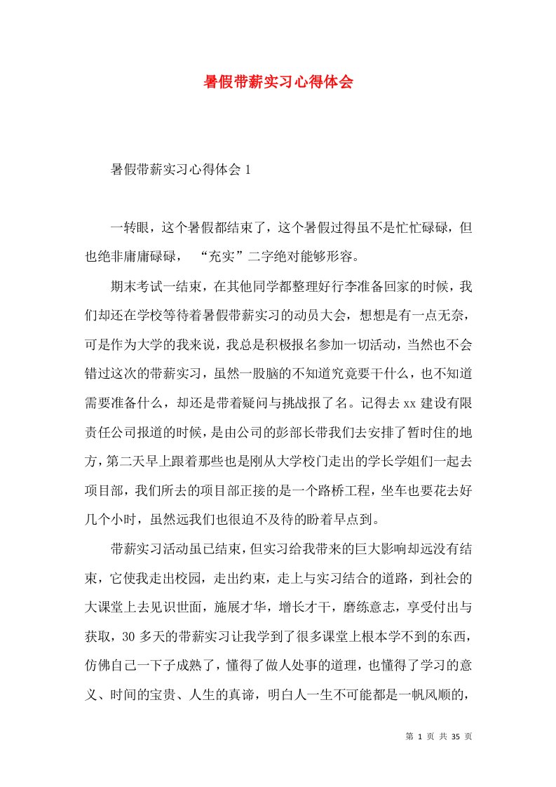 暑假带薪实习心得体会