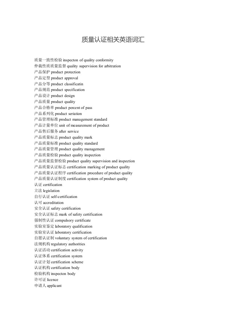 质量认证相关英语词汇