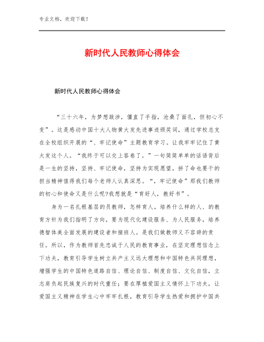 最新新时代人民教师心得体会例文29篇合辑