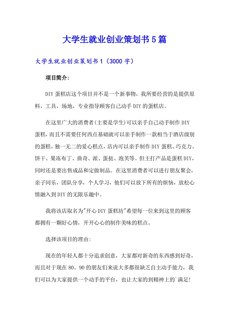 大学生就业创业策划书5篇