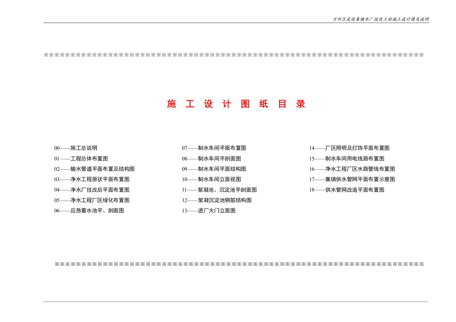 施工设计图纸目录