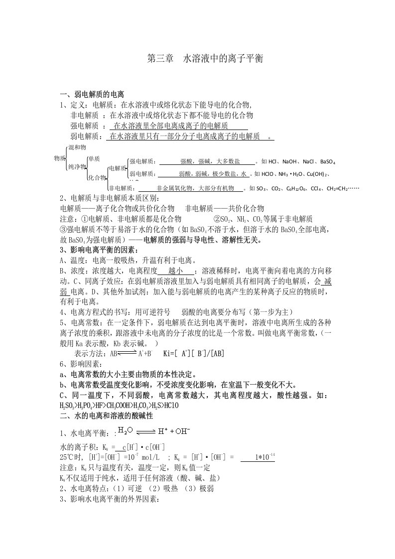 高中化学选修4-第三章知识点归纳(很不错)