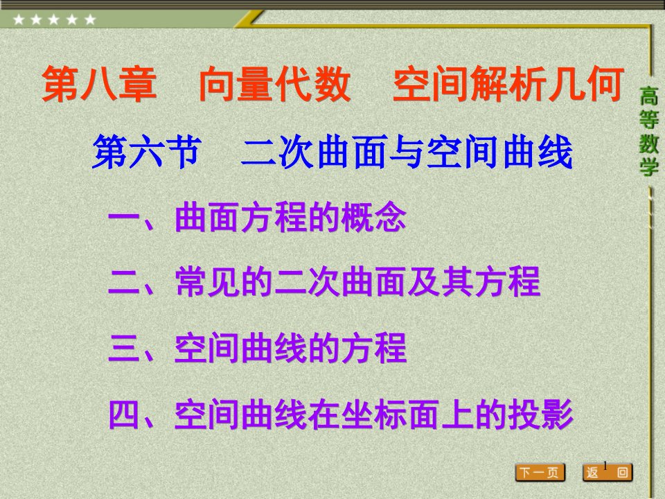 高等数学第六节--二次曲面和空间曲线课件