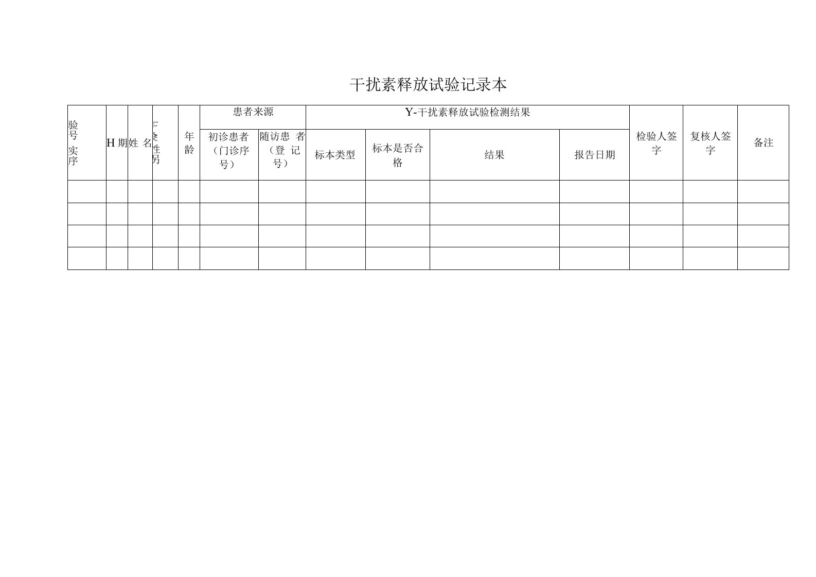 干扰素释放试验记录本（表格模板）