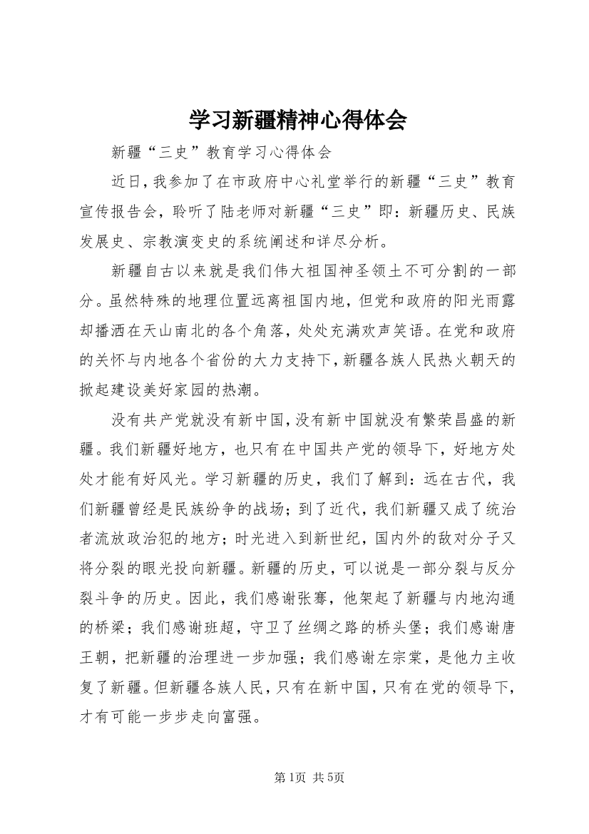 学习新疆精神心得体会