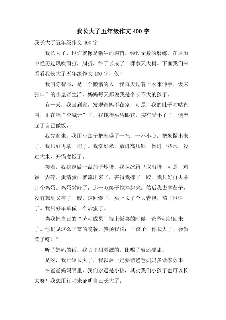 我长大了五年级作文400字