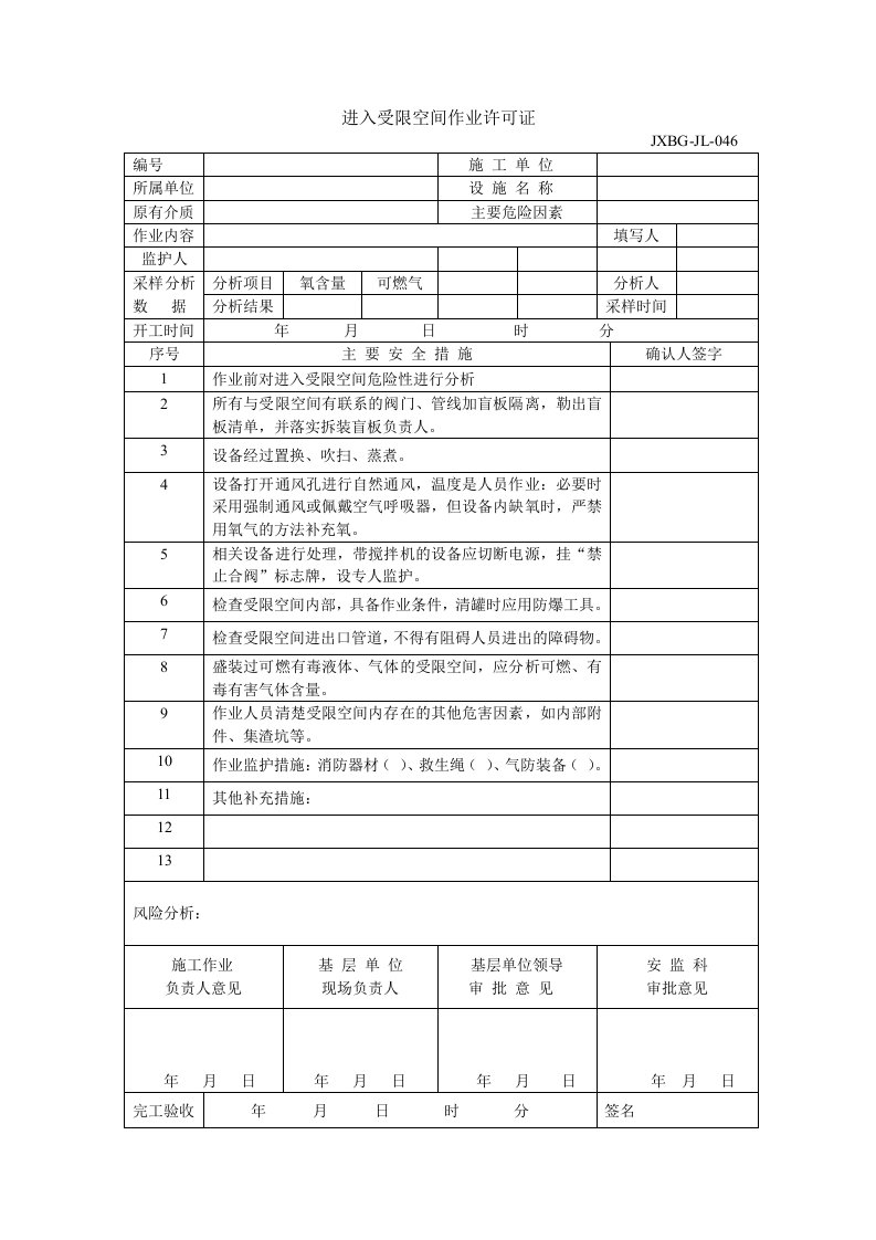 受限空间许可证