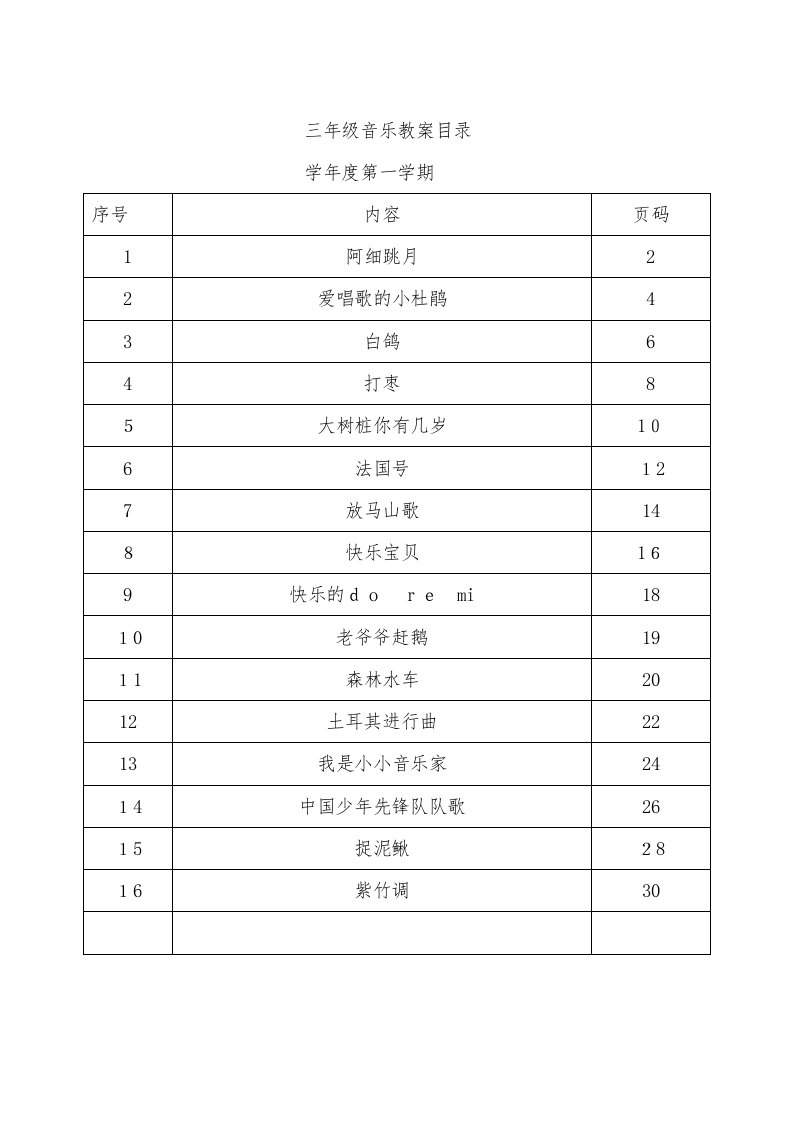 2023年人教版小学音乐三年级上册教案全册