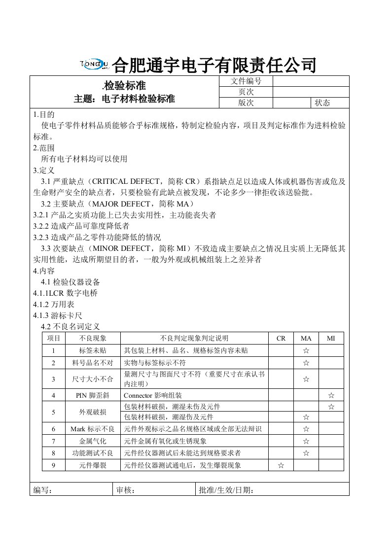 电子料检验标准