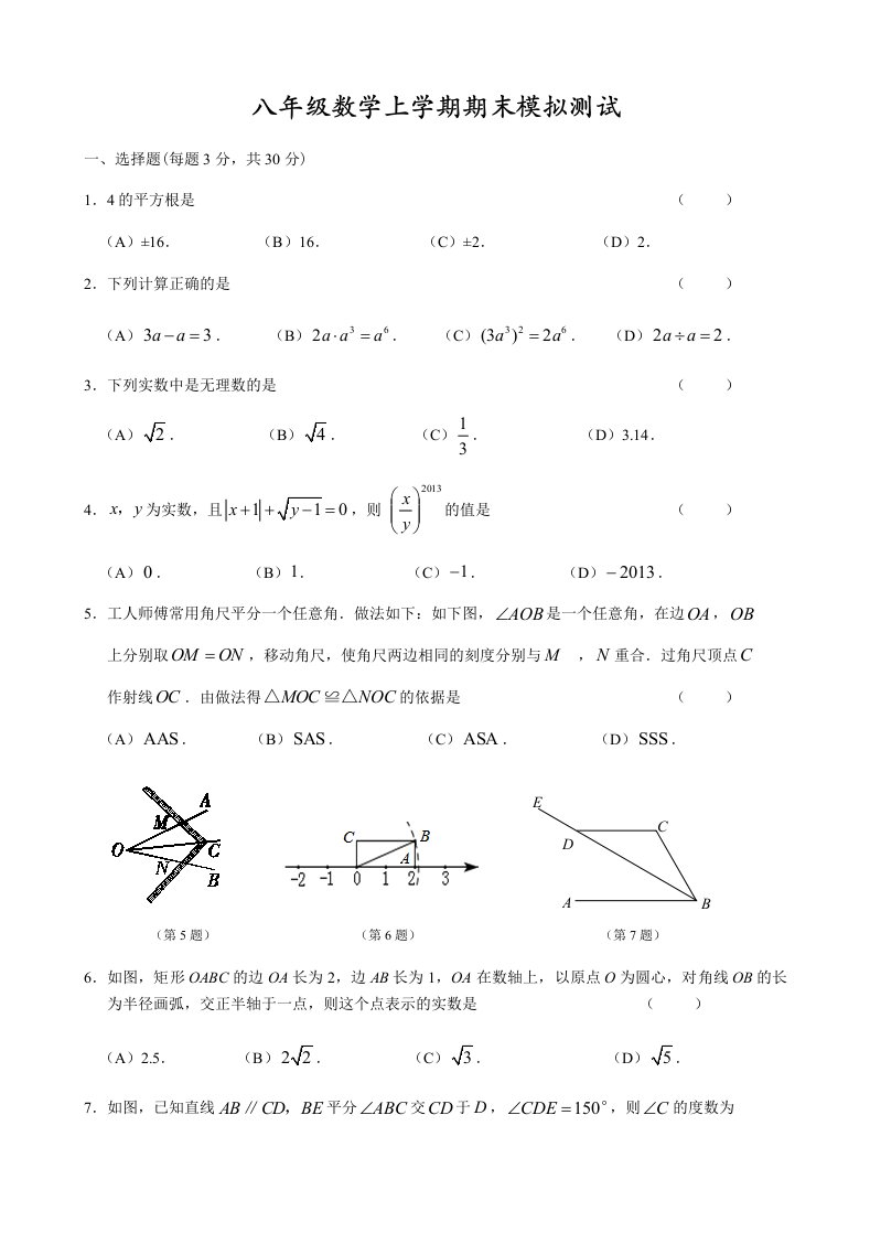 2013秋季华师版八年级数学上册期末复习卷