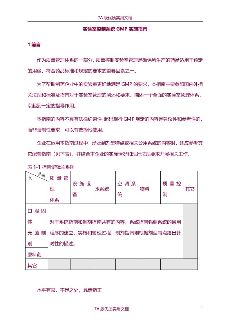 【7A版】2010版药品GMP《实验室控制系统GMP实施指南》