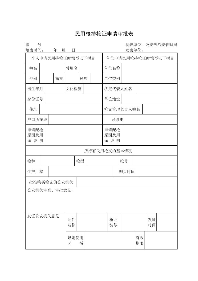 民用枪持枪证申请审批稿