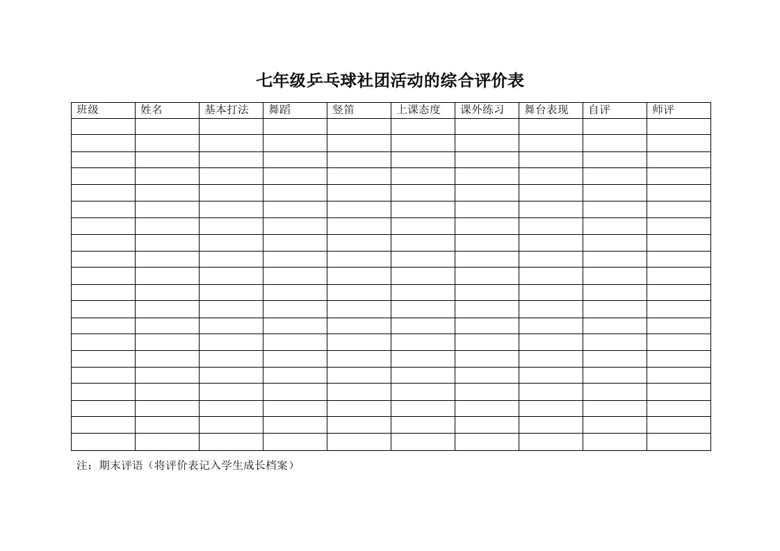 音乐社团活动的综合评价表8