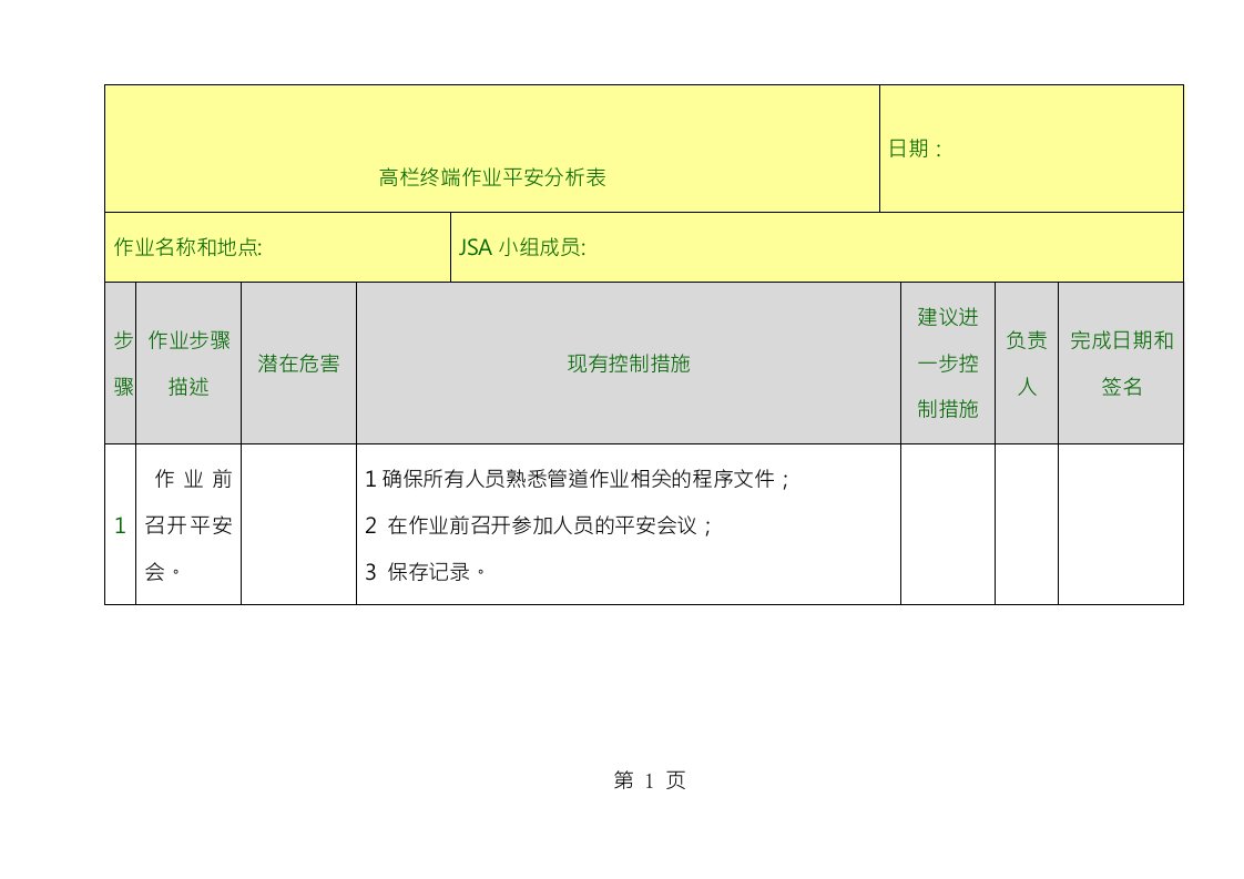 管道jsa安全分析表