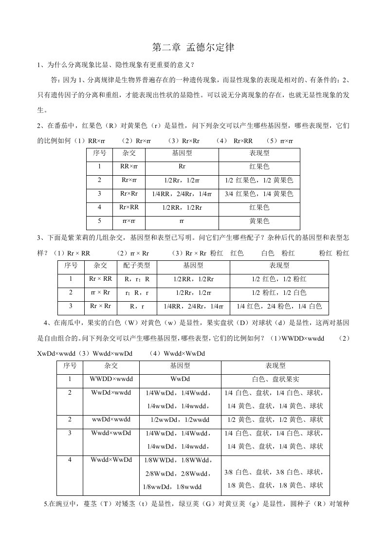 遗传学课后习题及答案-刘祖洞