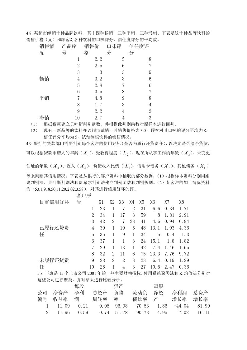 多元统计分析第四章至第九章课后题数据