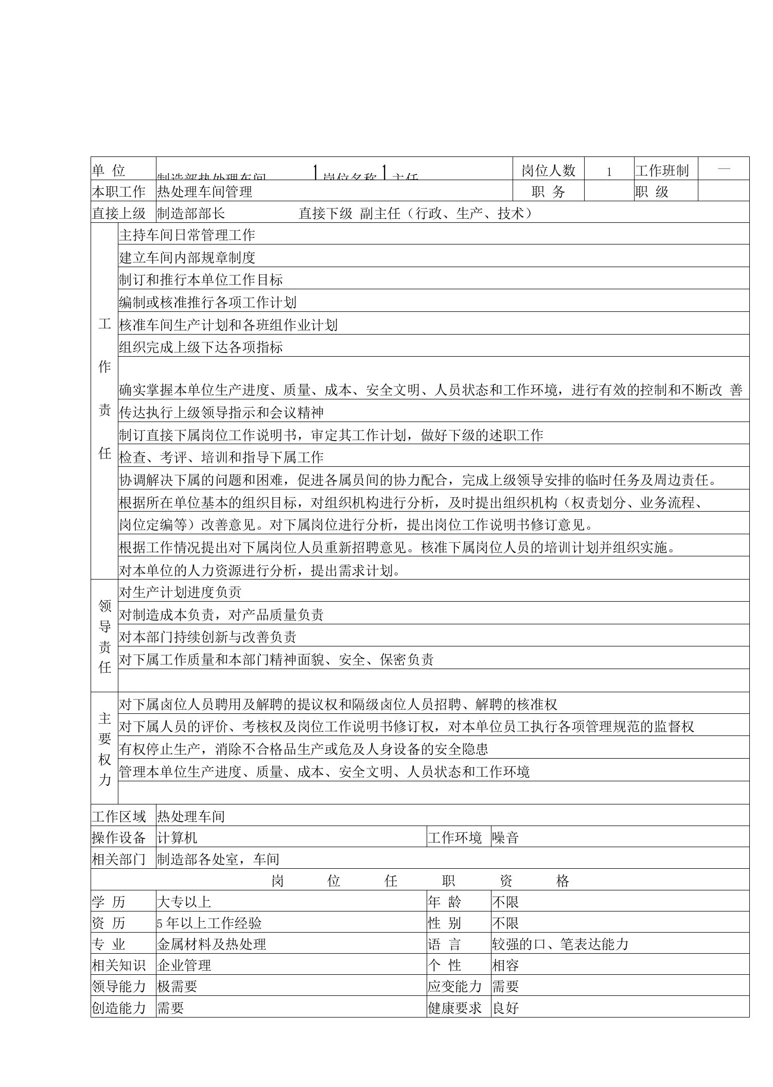 2023年整理-热处理车间工作说明书