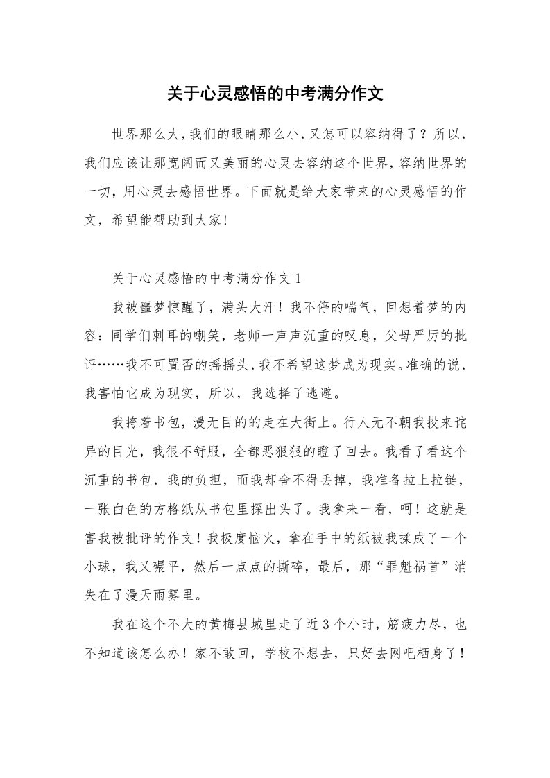 关于心灵感悟的中考满分作文