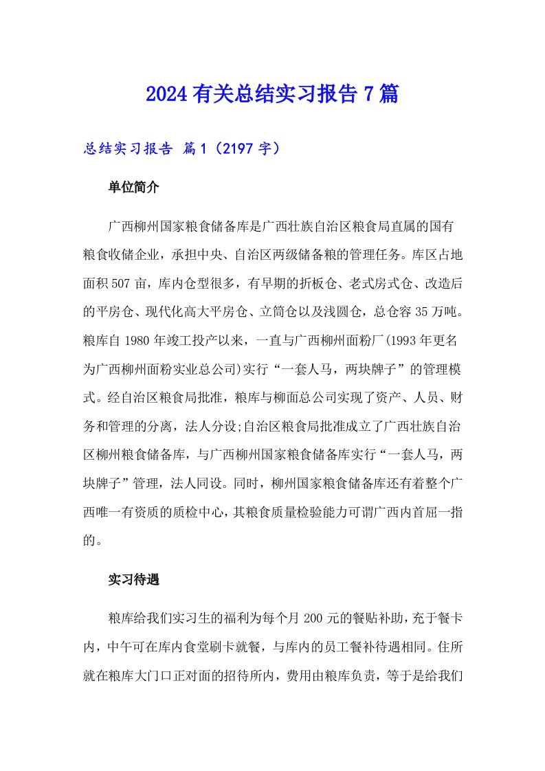 2024有关总结实习报告7篇