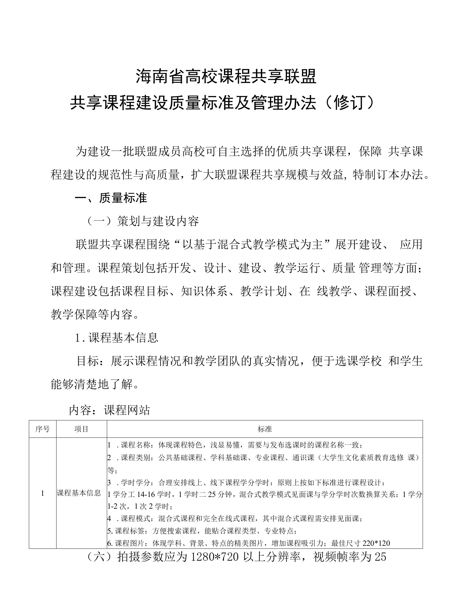 海南省高校课程共享联盟共享课程建设质量标准及管理办法修订