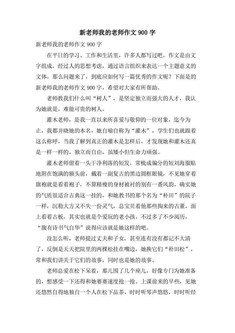 新老师我的老师作文900字