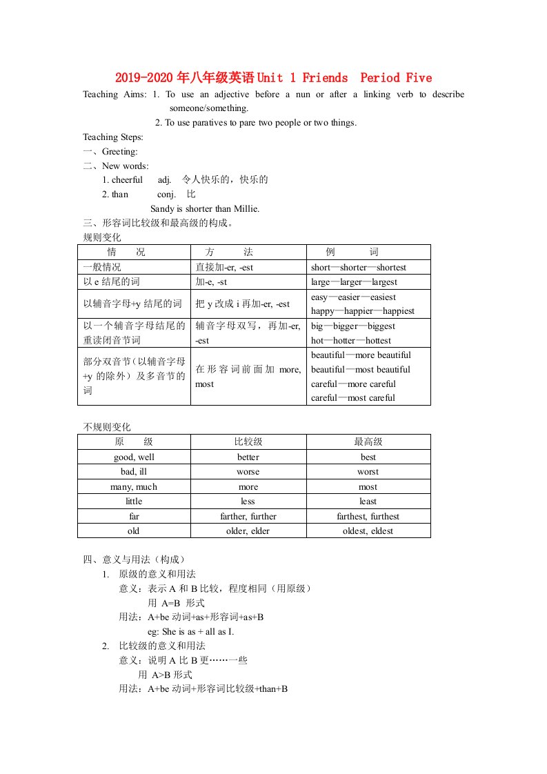 2019-2020年八年级英语Unit