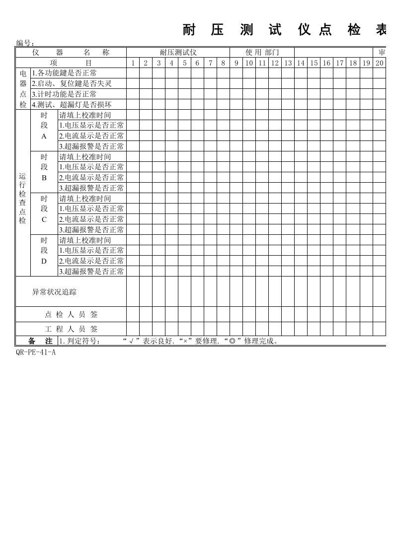 测试仪点检表