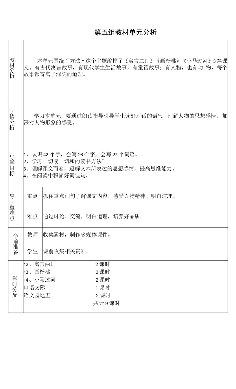 二下语文下册第五单元导学案