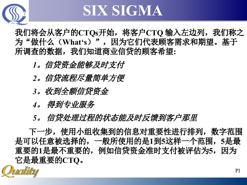 六西格玛案例之确定项目CTQ信贷案例