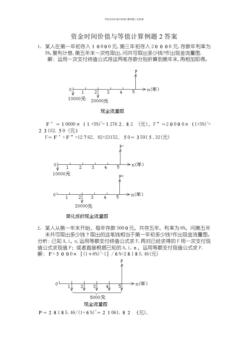 资金时间价值与等值计算例题2含答案