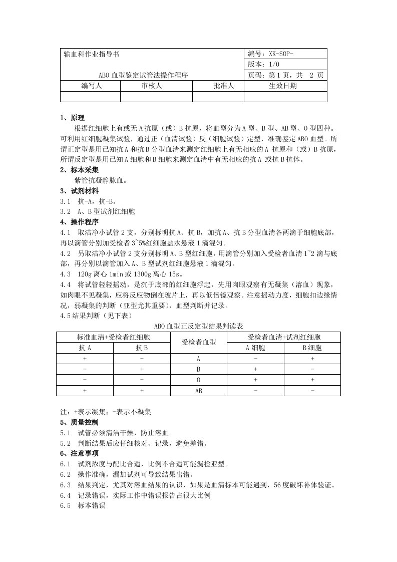 ABO血型鉴定试管法操作程序