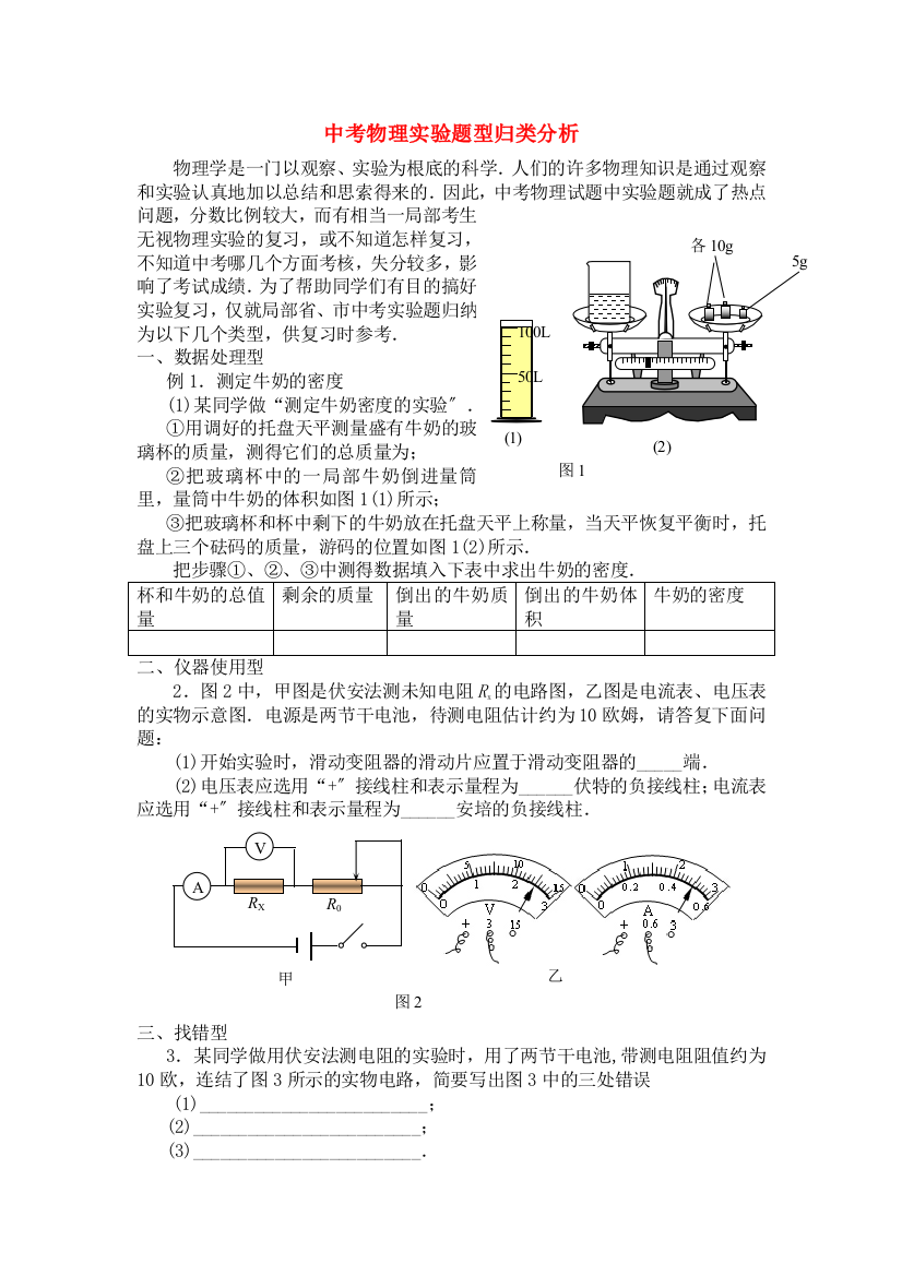 （整理版）中考物理实验题型归类分析