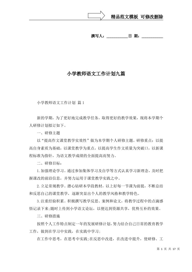 小学教师语文工作计划九篇