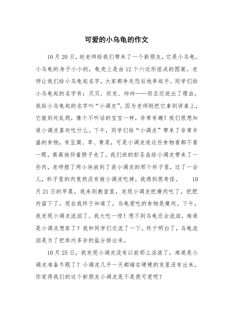 可爱的小乌龟的作文