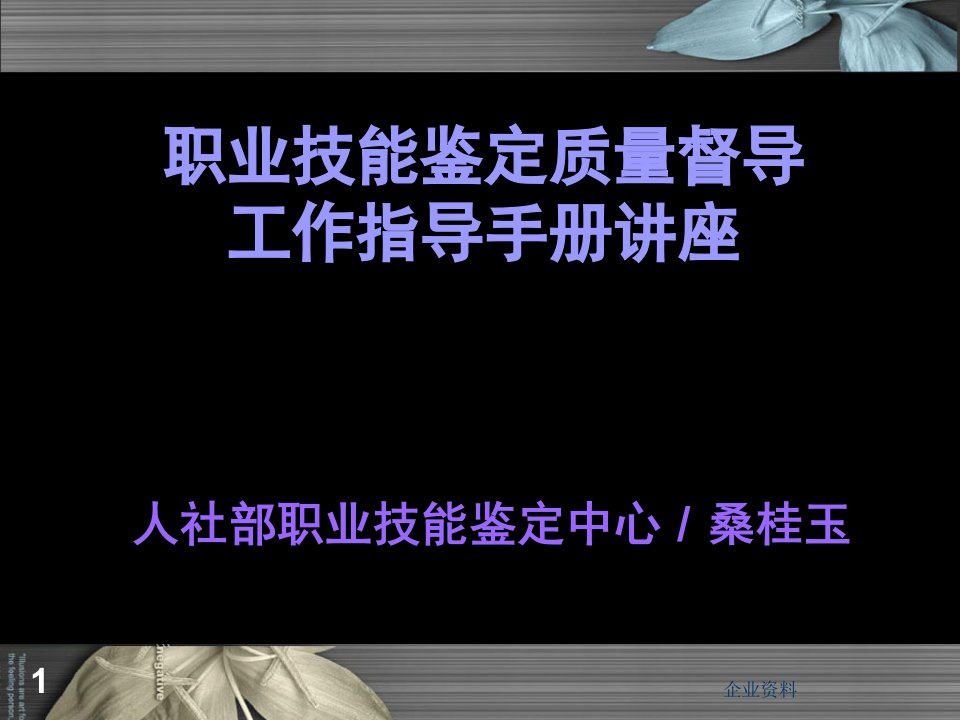 职业技能鉴定质量督导工作指导手册讲座