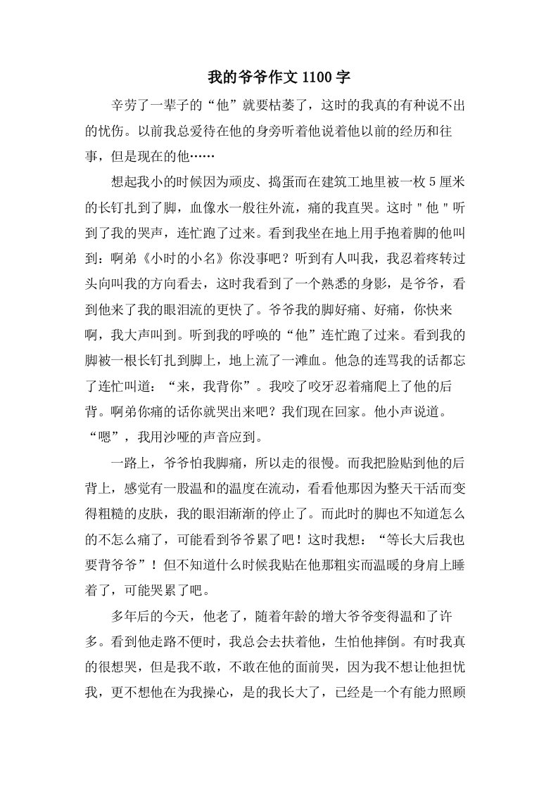 我的爷爷作文1100字