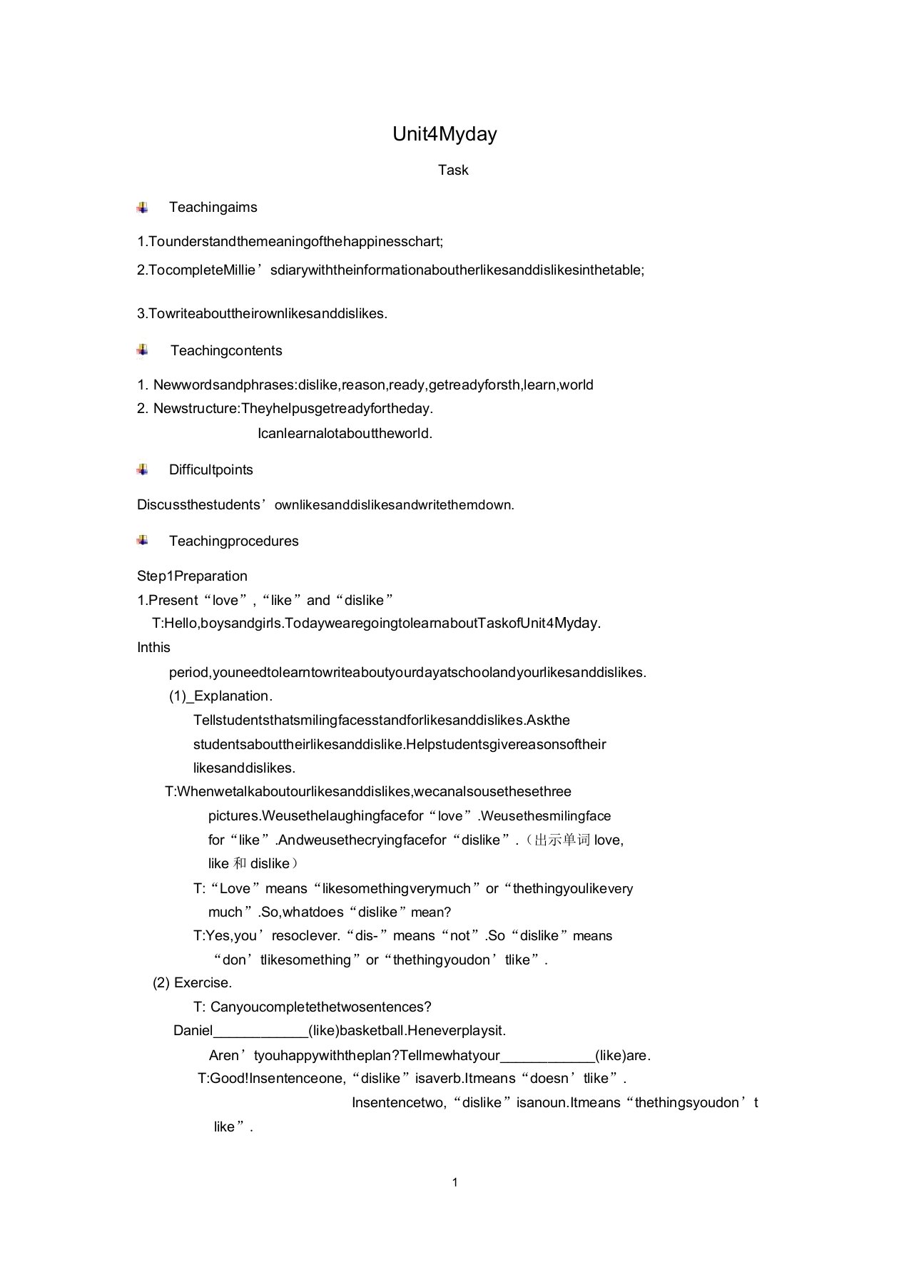 牛津版七年级英语上册Unit4MydayTask教案